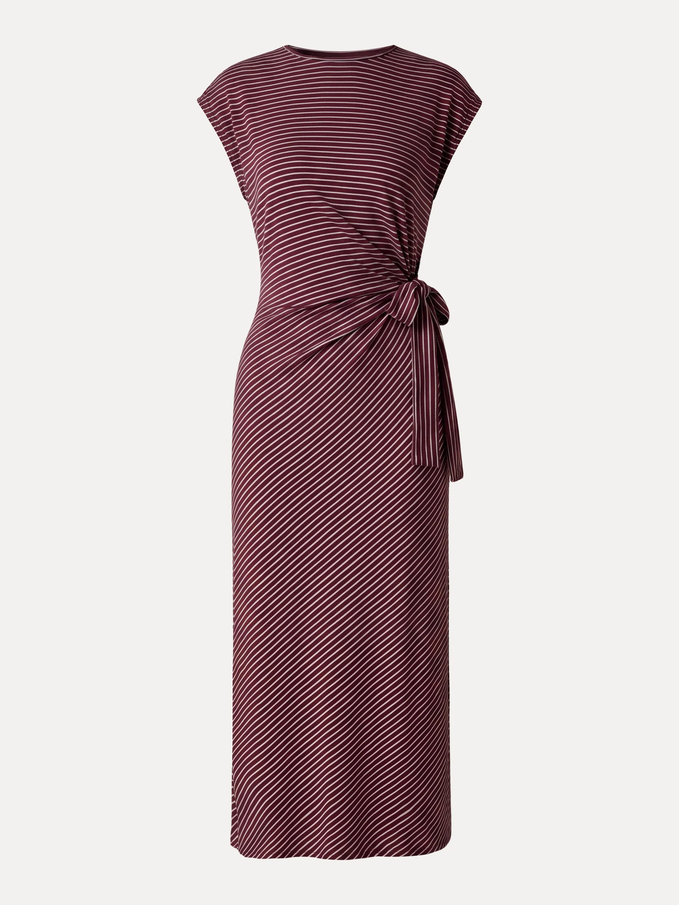 Striped Relaxed Midi Dress with Self-Tie - Image 14