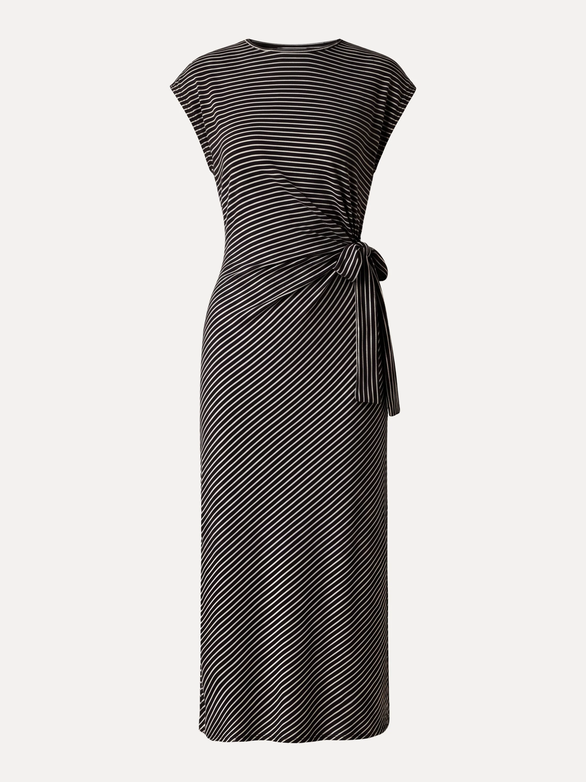 Striped Relaxed Midi Dress with Self-Tie - Image 15