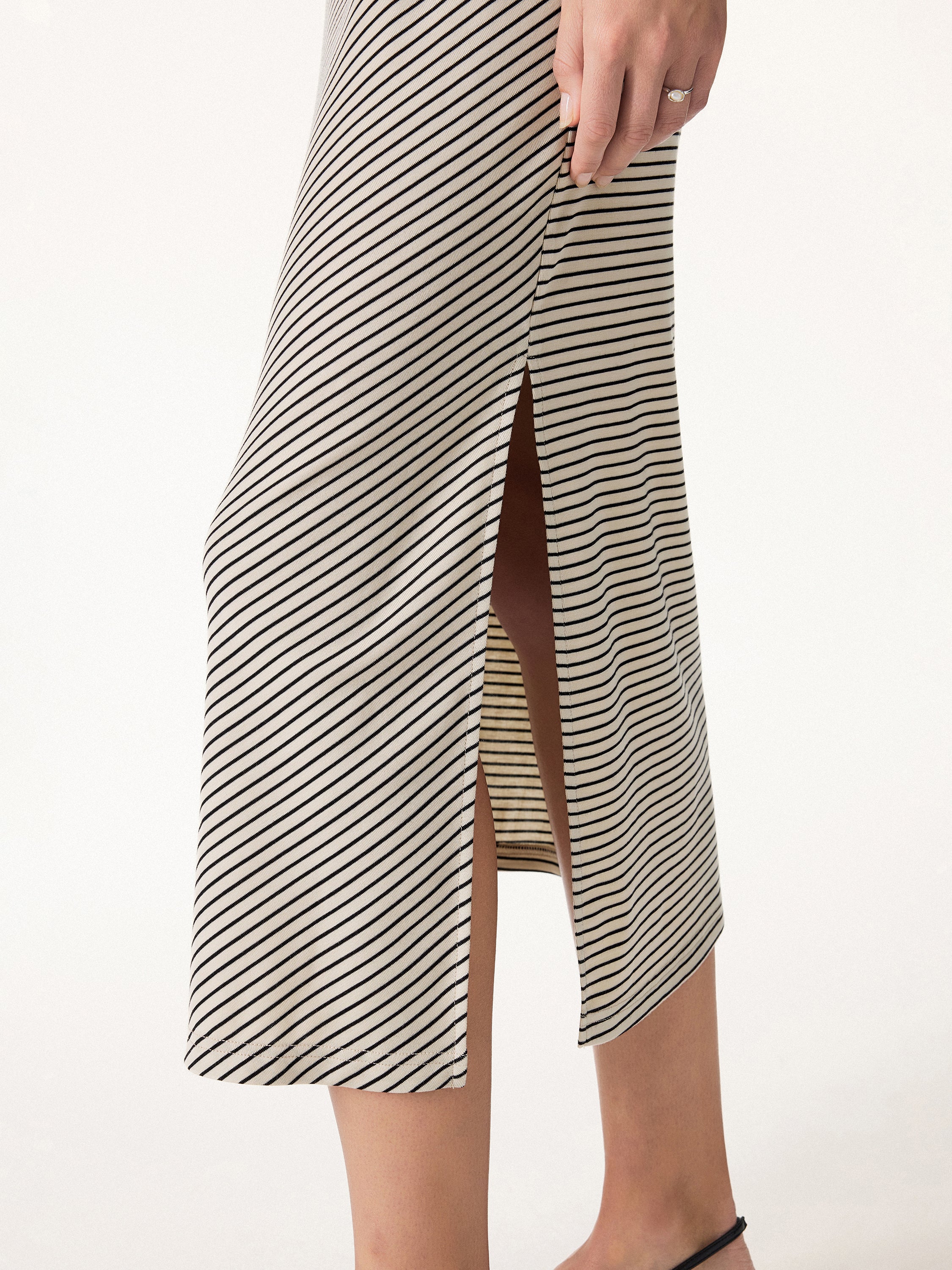 Striped Relaxed Midi Dress with Self-Tie - Image 3