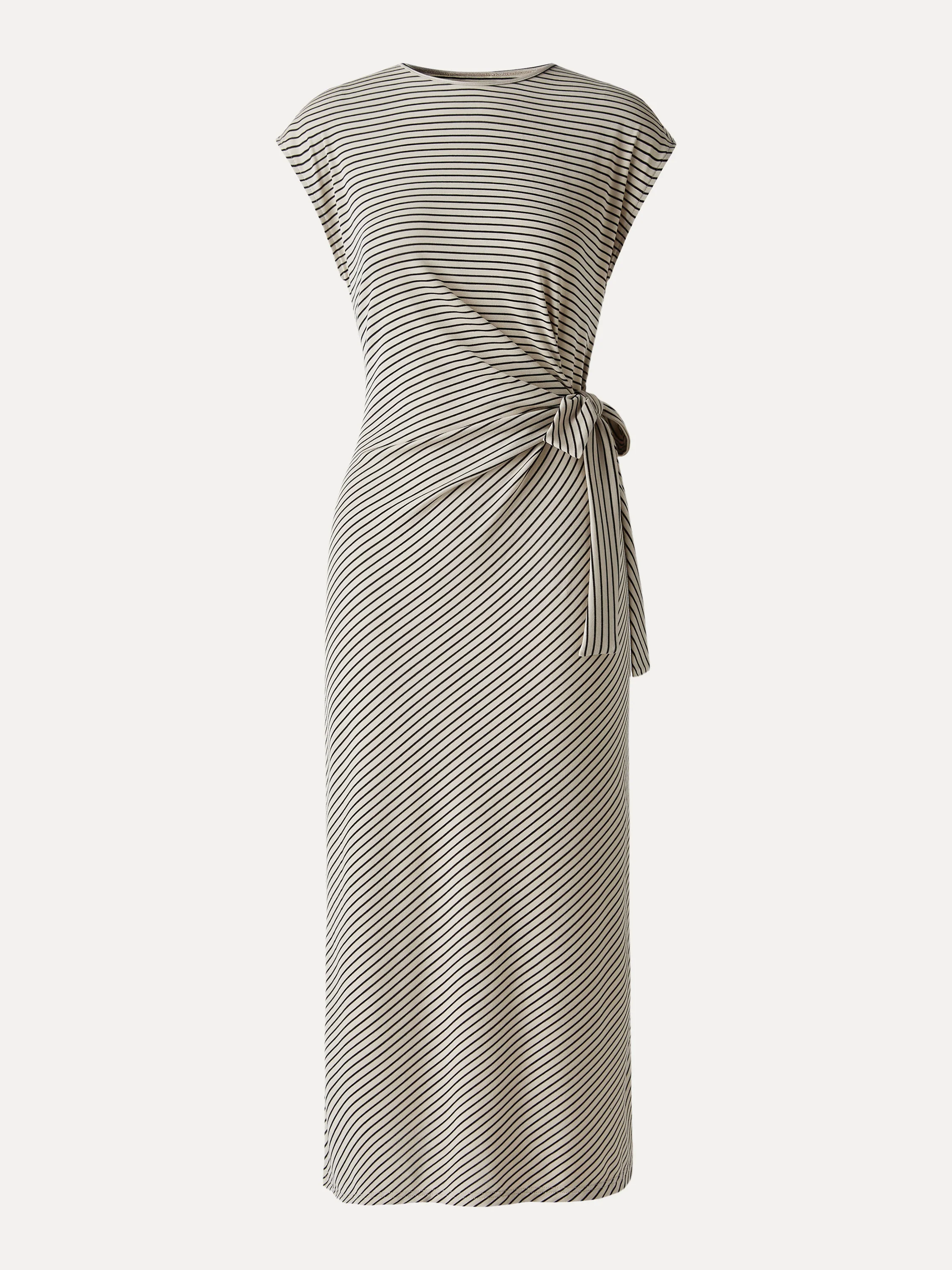 Striped Relaxed Midi Dress with Self-Tie - Image 9