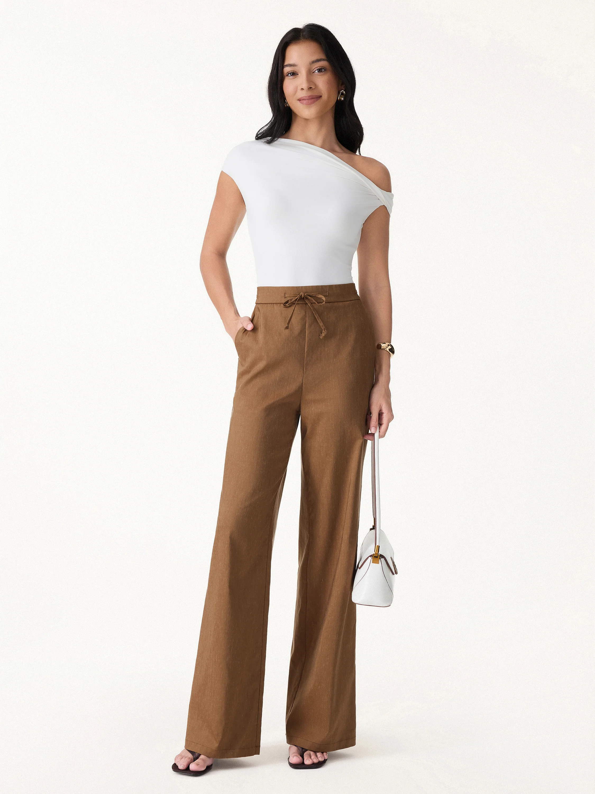 Wrinkle-Resistant Linen Drawstring Wide Leg Pant with Pockets - Image 5