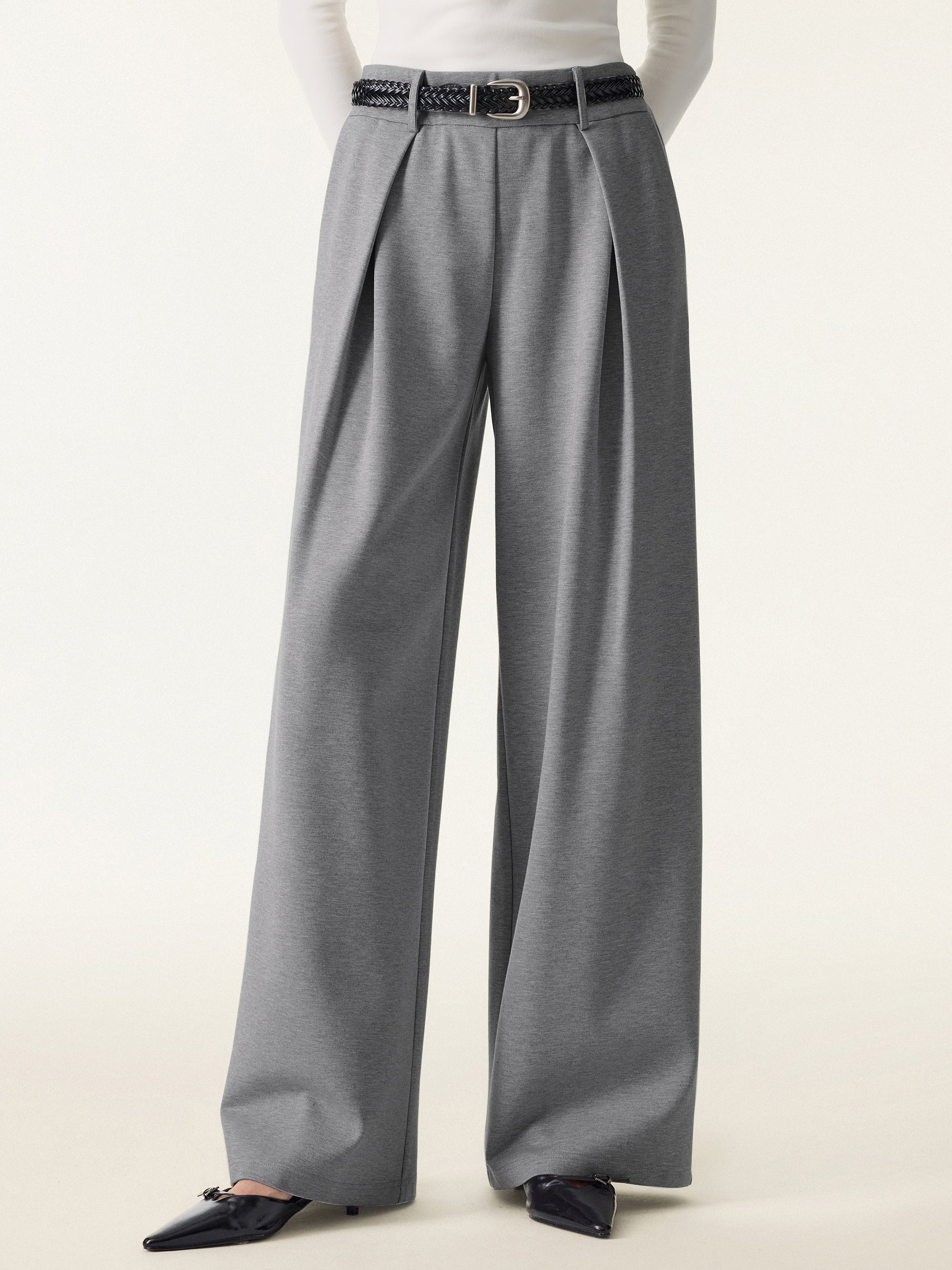 Wrinkle-Resistant Stretchy High Rise Wide Leg Pant with Pockets - Image 4