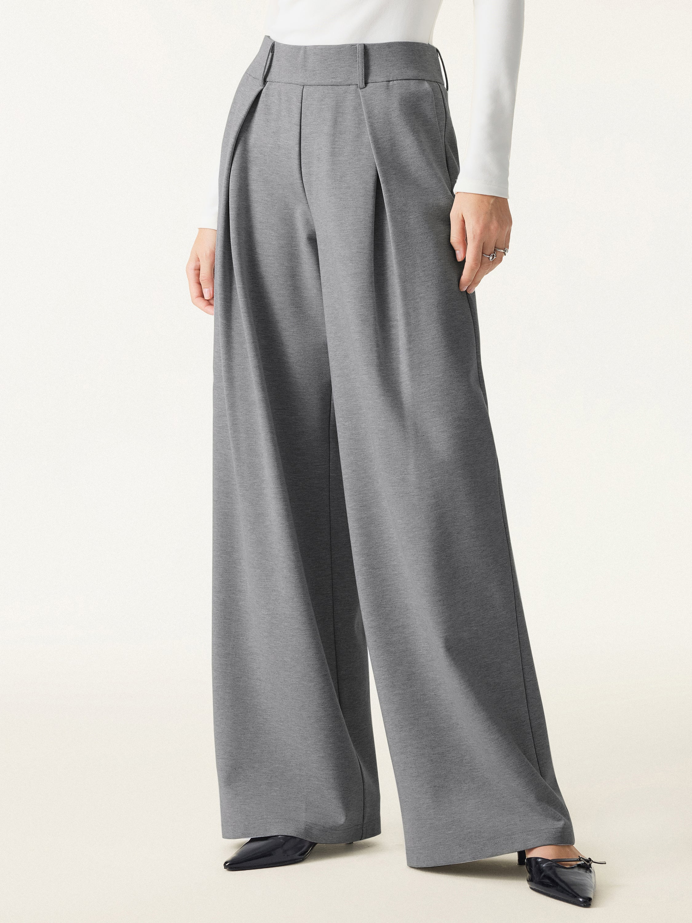 Wrinkle-Resistant Stretchy High Rise Wide Leg Pant with Pockets - Image 5